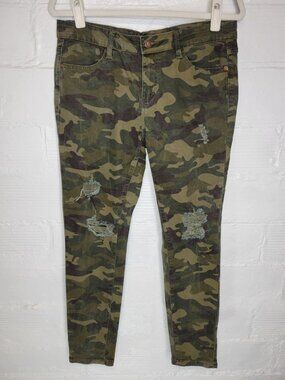 Judy Blue Women's Junior's Size 11 Jeans Skinny Fit Distressed Camo Green